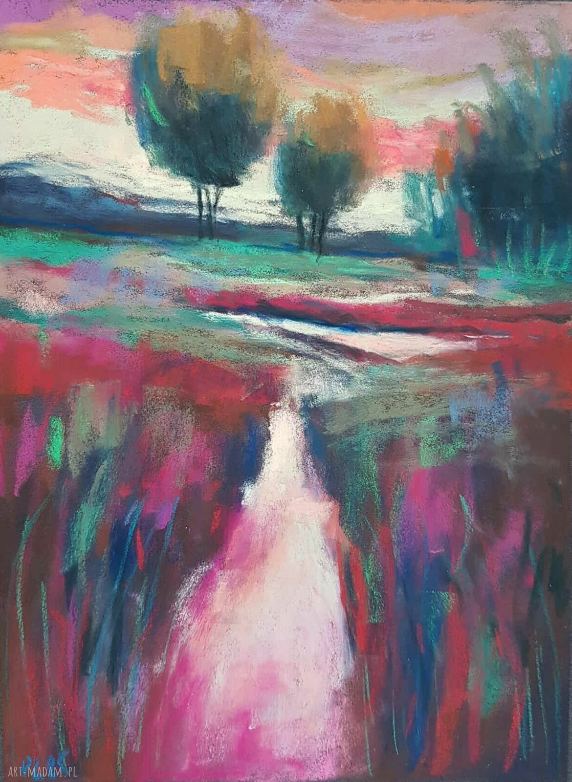 Pejzaż w pastelach suchych 24x18 cm - ręcznie robiony obraz