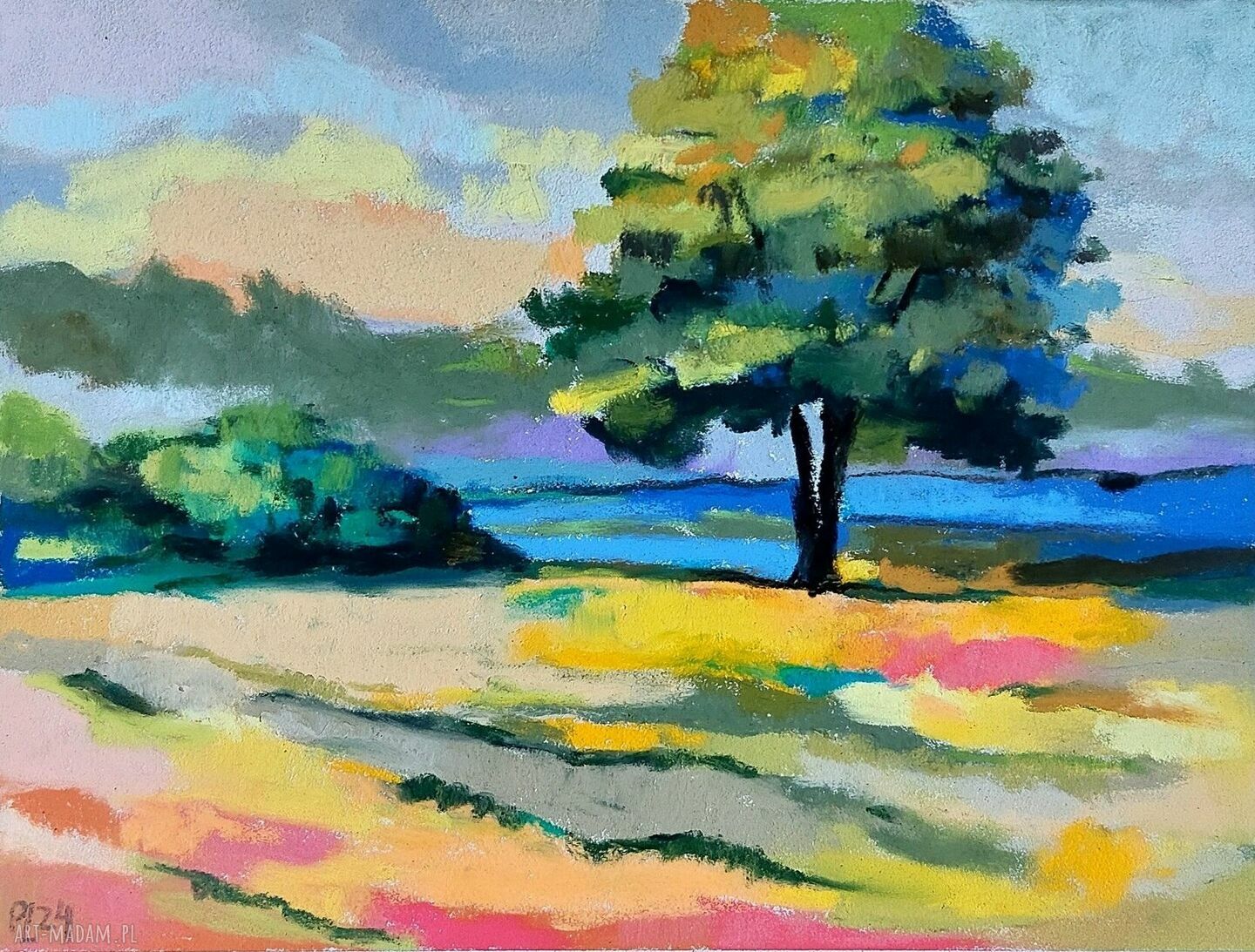 Pejzaż w pastelach suchych 18x24 cm - oryginalna praca bez ramy