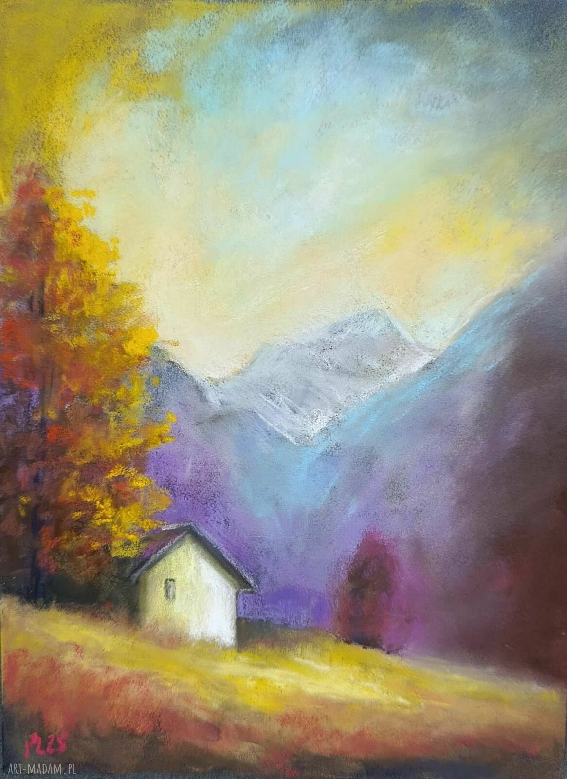 Pejzaż w pastelach suchych 24/18 cm - fioletowy klimat