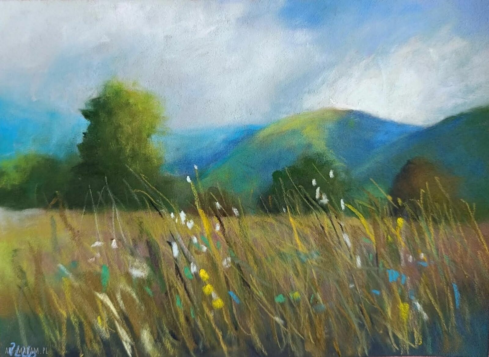 Pejzaż - oryginalny rysunek pastelami 18 x 24 cm