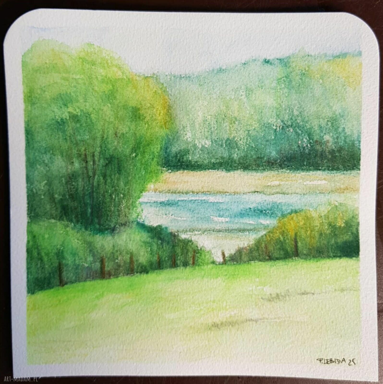 Pejzaż - ręcznie malowana akwarela 15x15 cm, sygnowana (bez ramy)