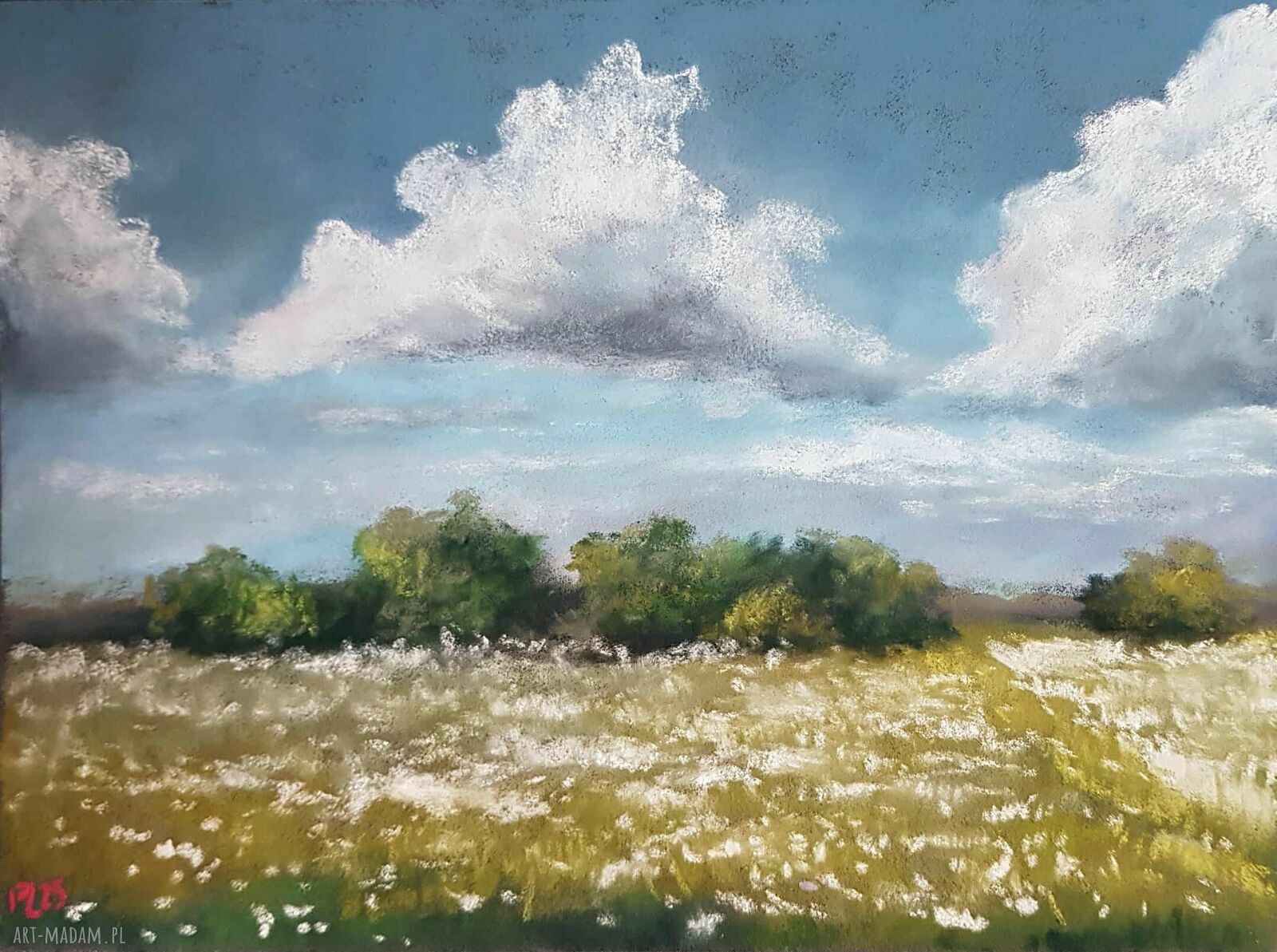 Pejzaż w pastelach suchych 18x24 cm - ręcznie wykonany obraz