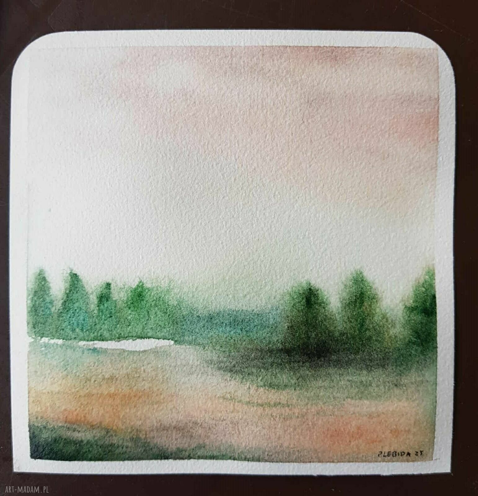 Pejzaż „Drzewa” - akwarela Pauliny Lebidy 15 x 15 cm