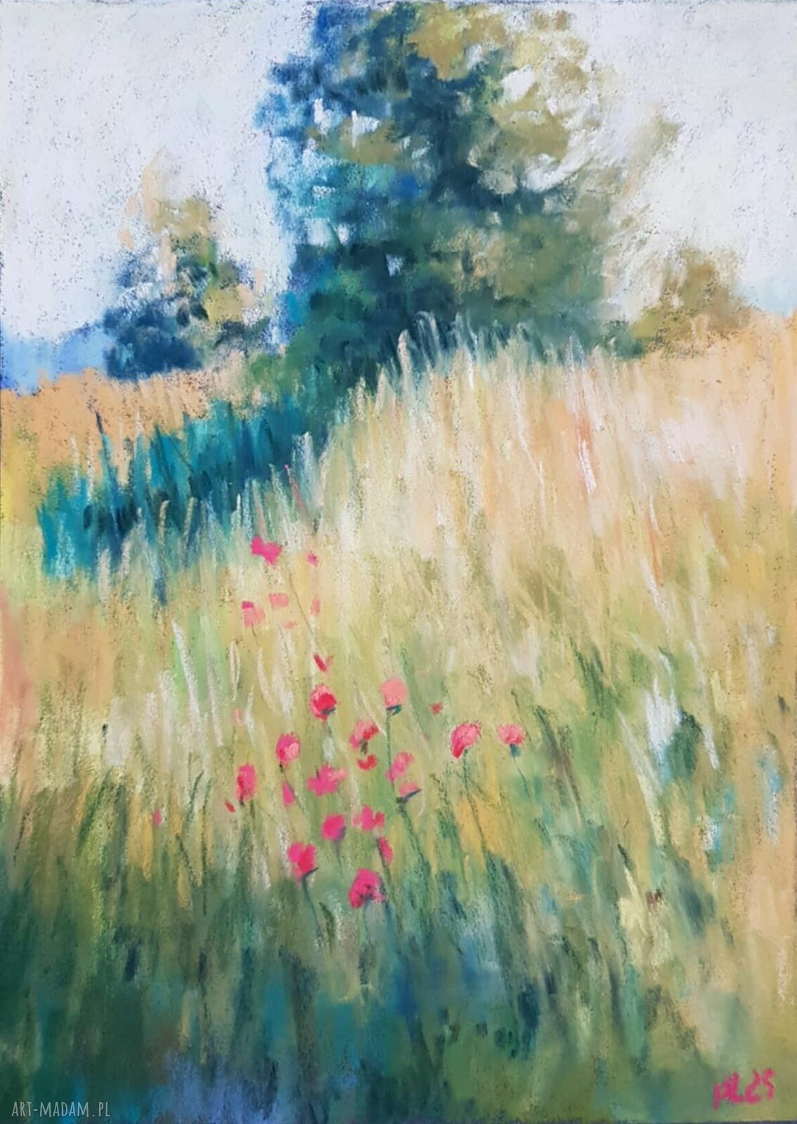 Pejzaż w pastelach 24x18 cm - ręcznie wykonany obraz