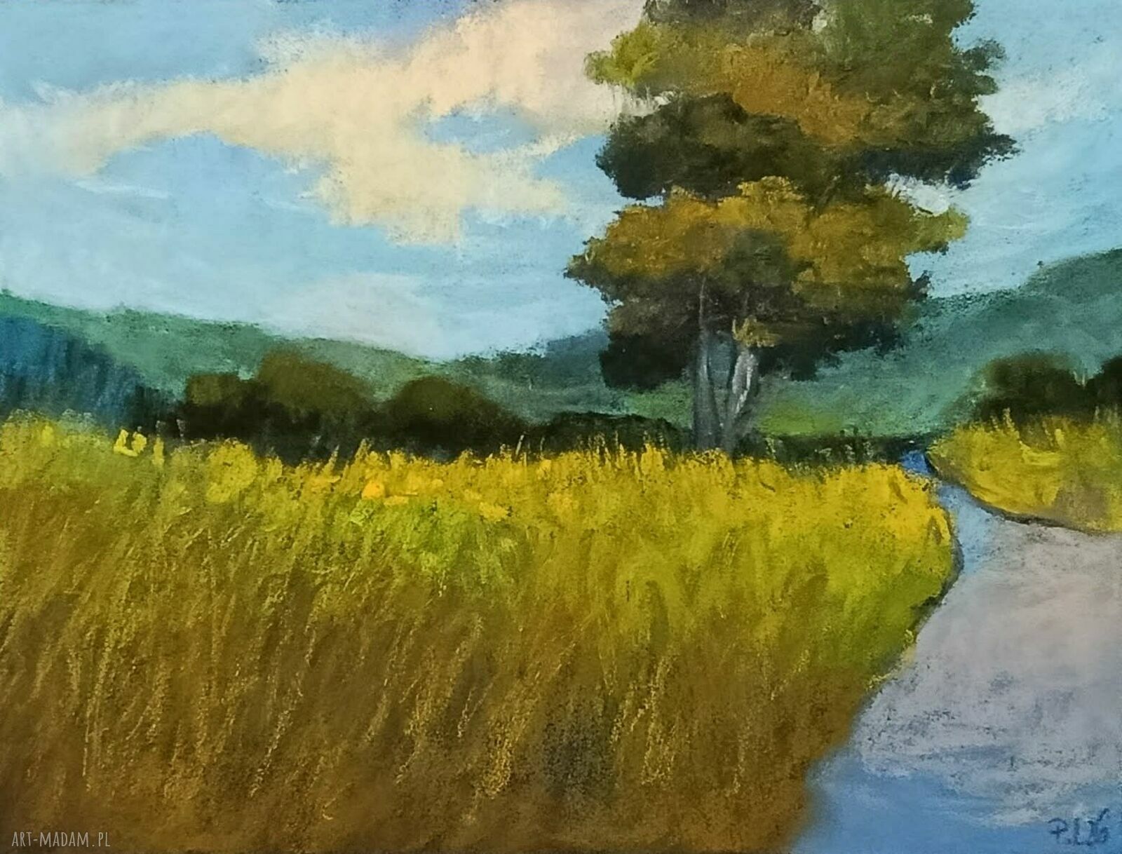 Pejzaż z drzewem w pastelach suchych - format 18/24 cm (bez ramy)