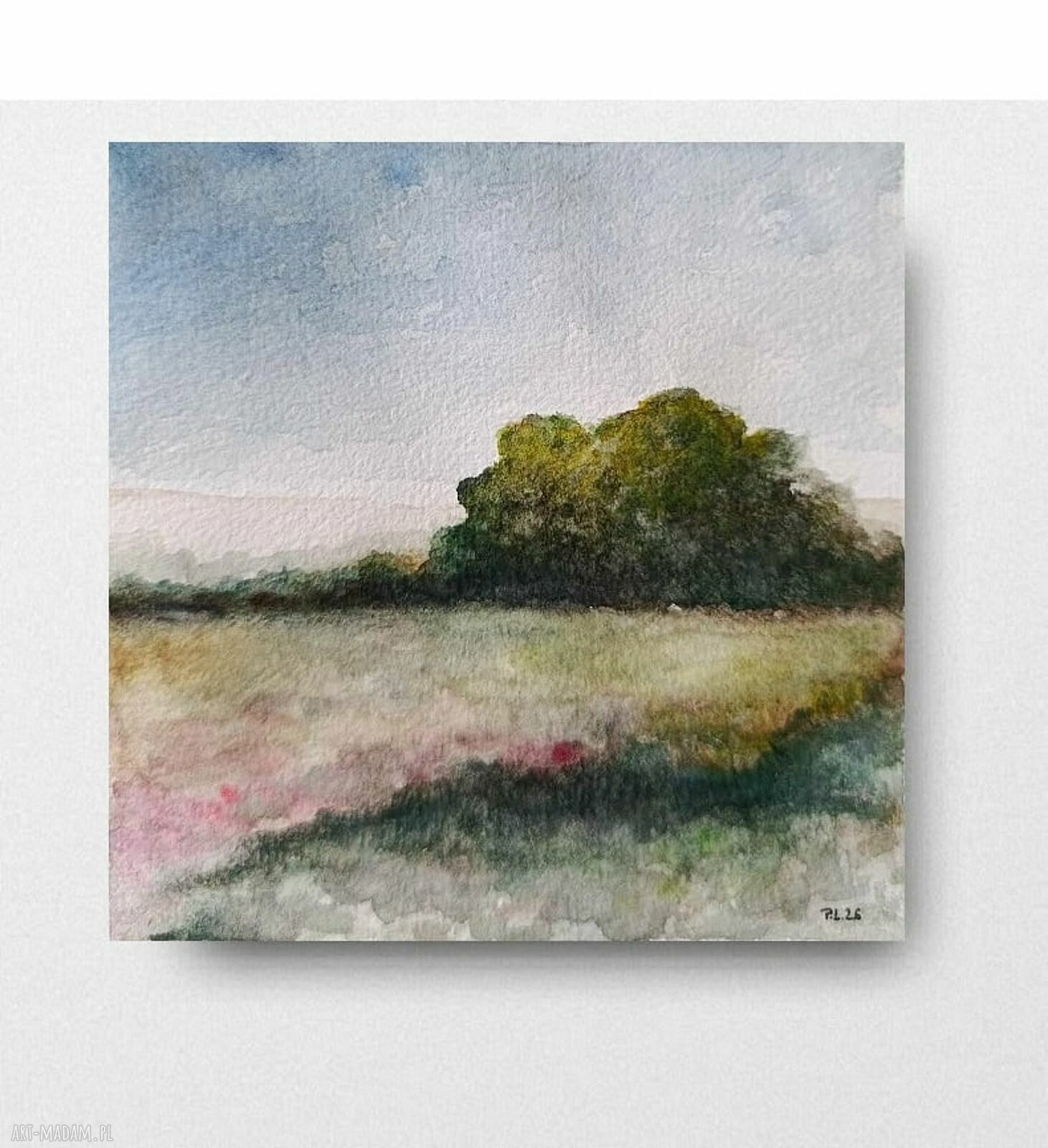 Pejzaż w akwareli Pauliny Lebidy, 15x15 cm - oryginał