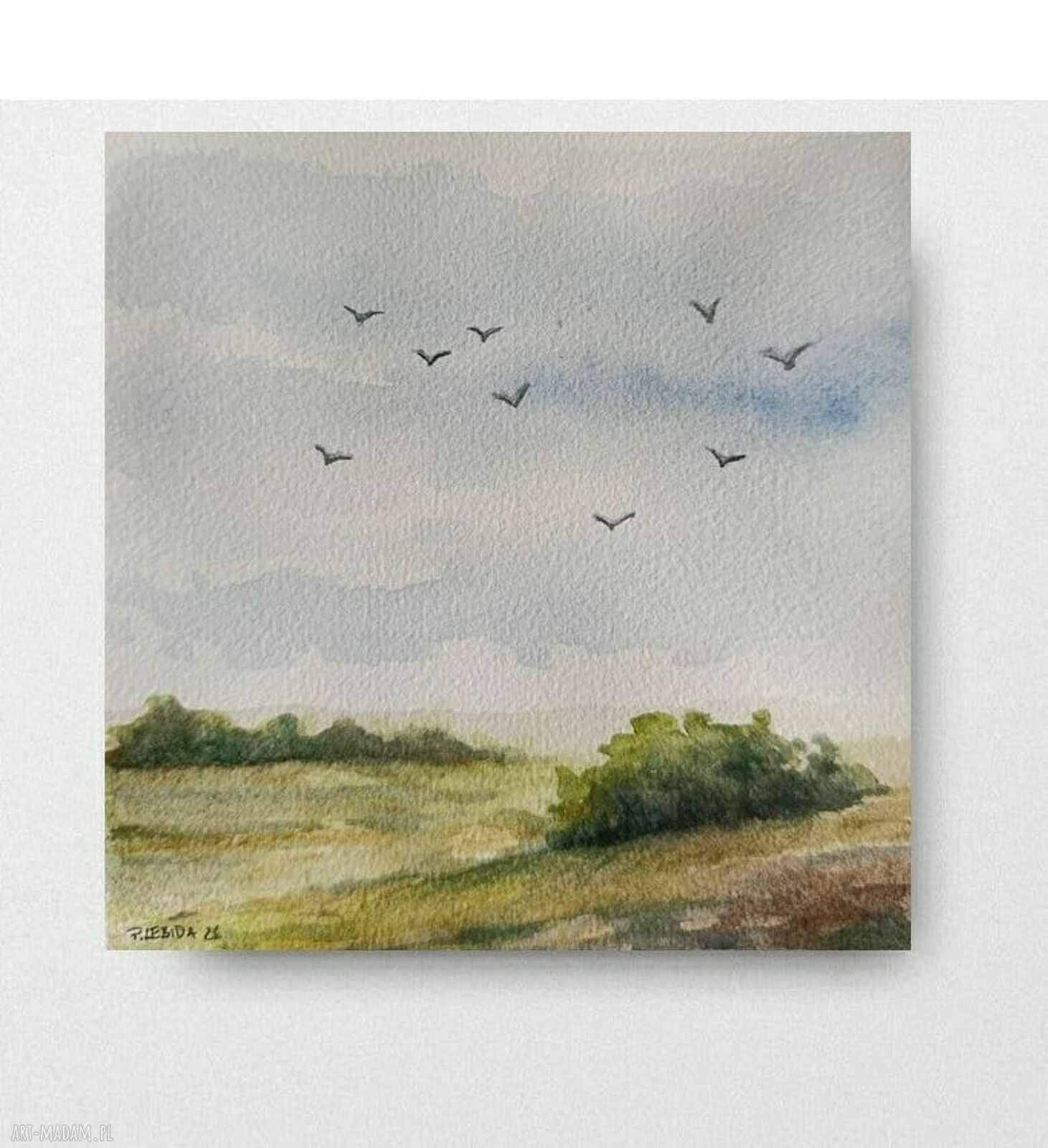Pejzaż - oryginalna akwarela 15 x 15 cm