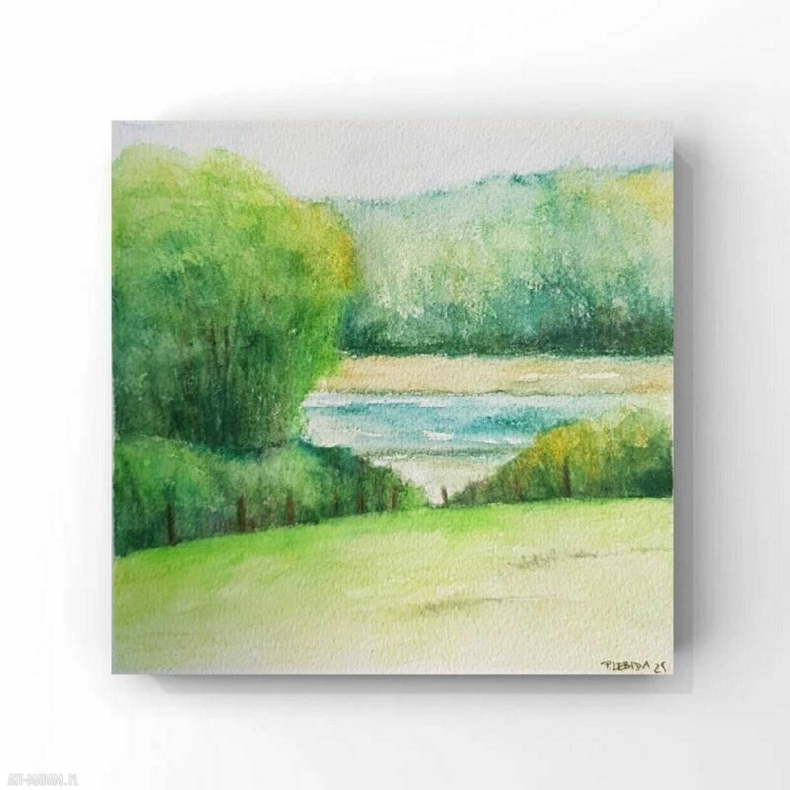 Pejzaż - ręcznie malowana akwarela 15x15 cm, sygnowana bez ramy