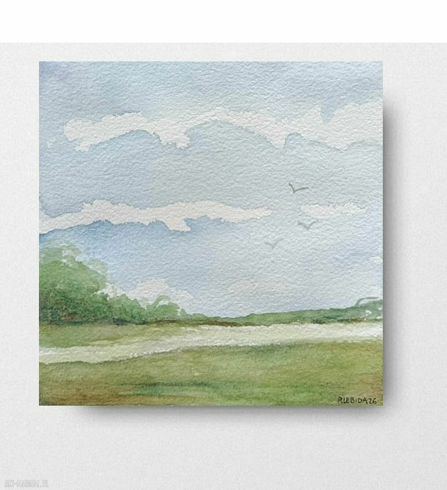 Pejzaż 15x15 cm - kwadratowa akwarela Rembrandt, sygnowana bez ramy
