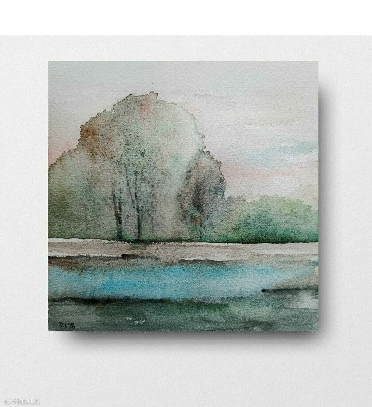 Pejzaż - ręcznie malowana akwarela 15x15 cm