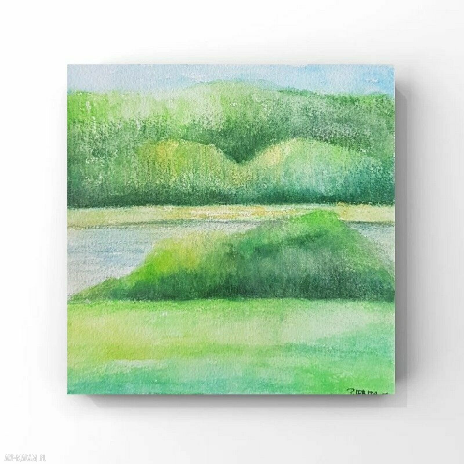 Pejzaż - oryginalna akwarela 15x15 cm, papier 300 g/m2 bez oprawy