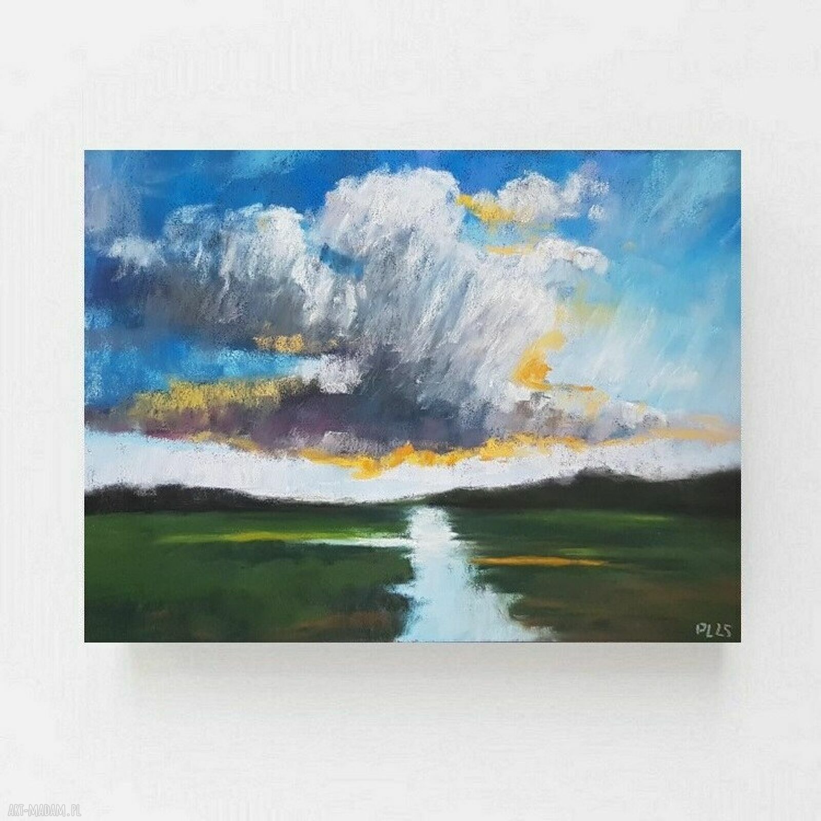 Pejzaż z niebem i chmurami w pastelach - obraz 18x24 cm