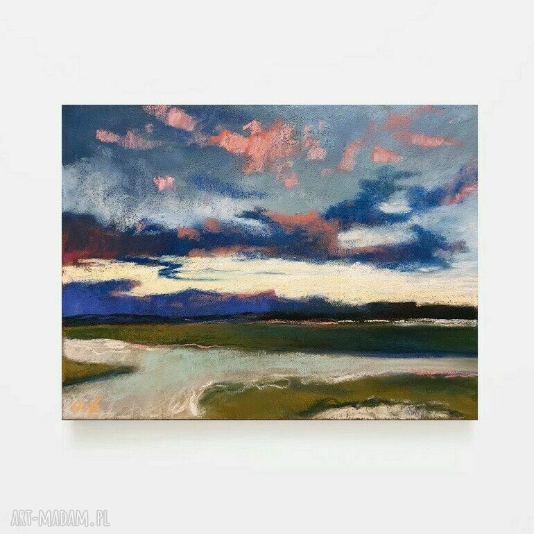 Pejzaż 18 x 24 cm z pastelami suchymi - kolorowy obraz ręcznie rysowany