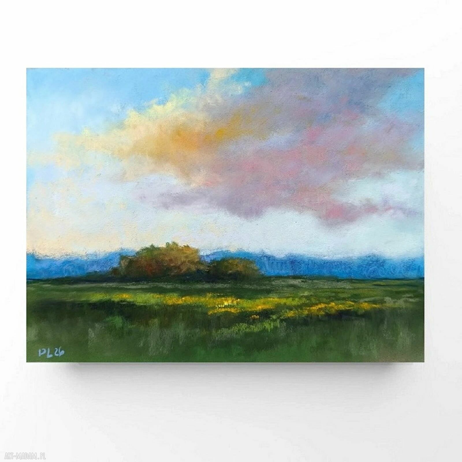 Pejzaż w pastelach suchych - ręcznie wykonany obraz 18 x 24 cm