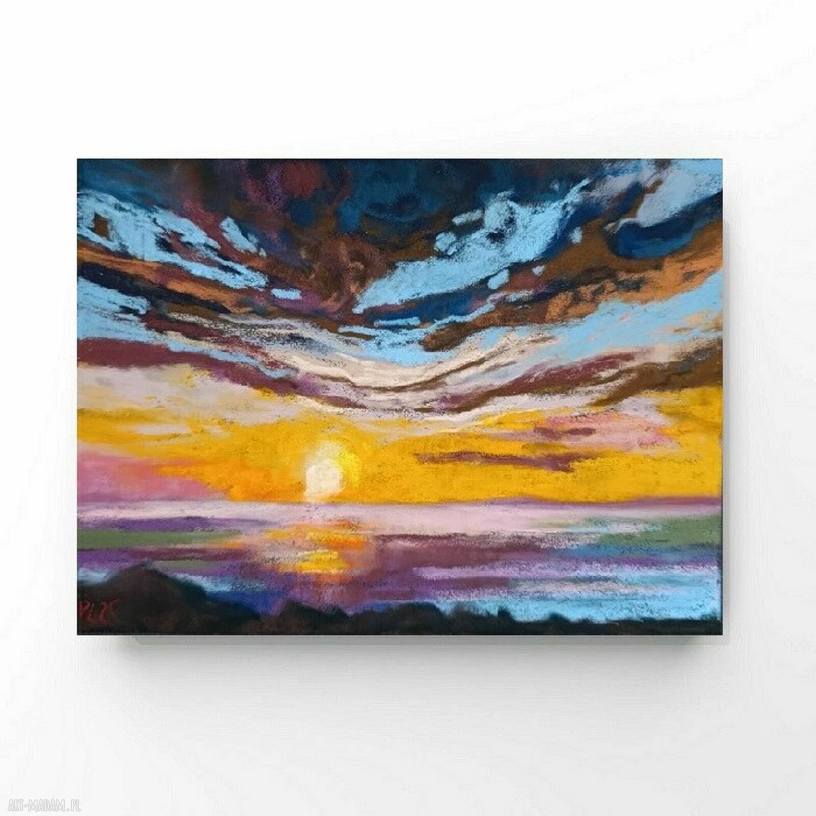 Pejzaż w pastelach suchych 18x24 cm - ręcznie wykonany obraz do Twojego wnętrza