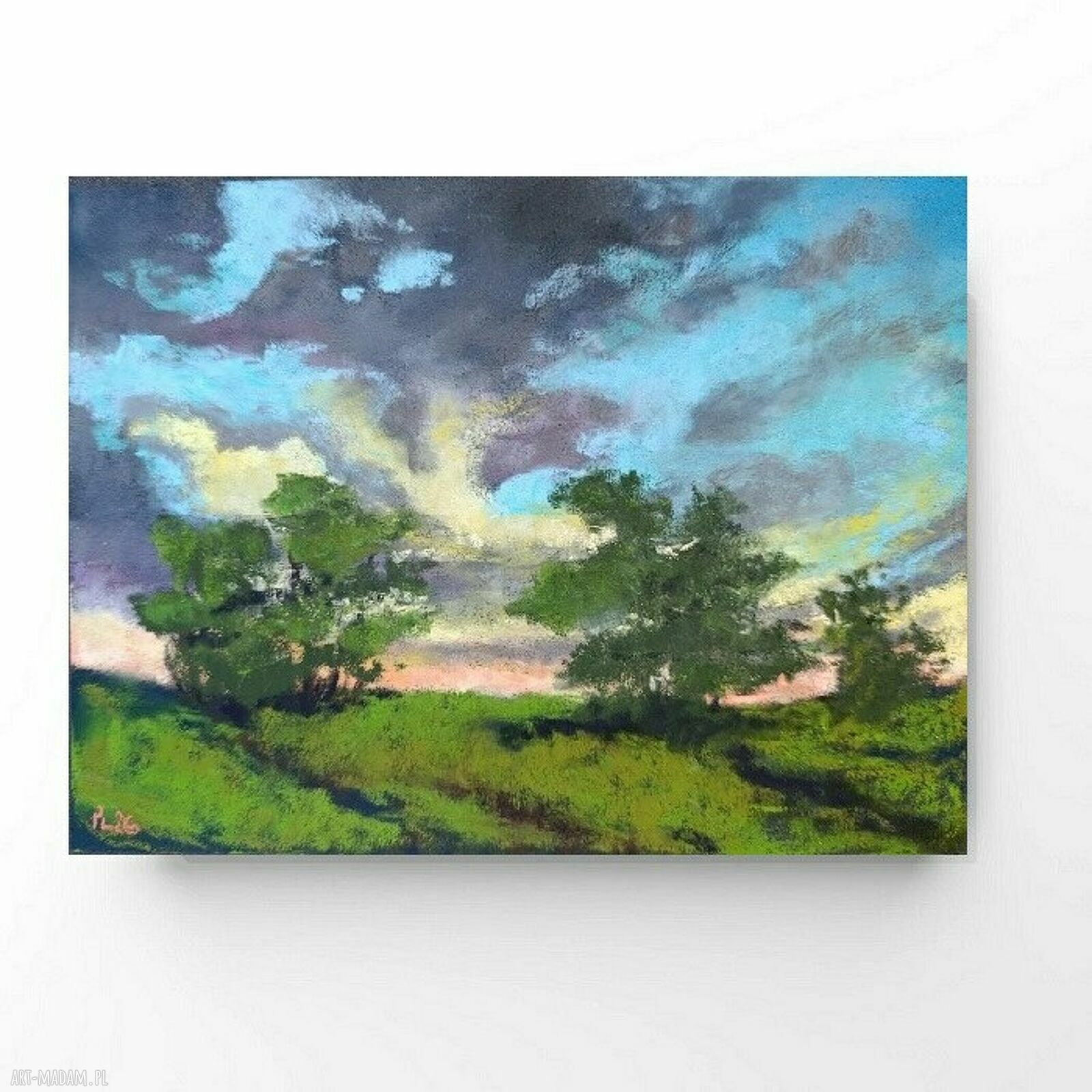 Pejzaż w pastelach suchych 18 x 24 cm - ręcznie wykonana praca na prezent