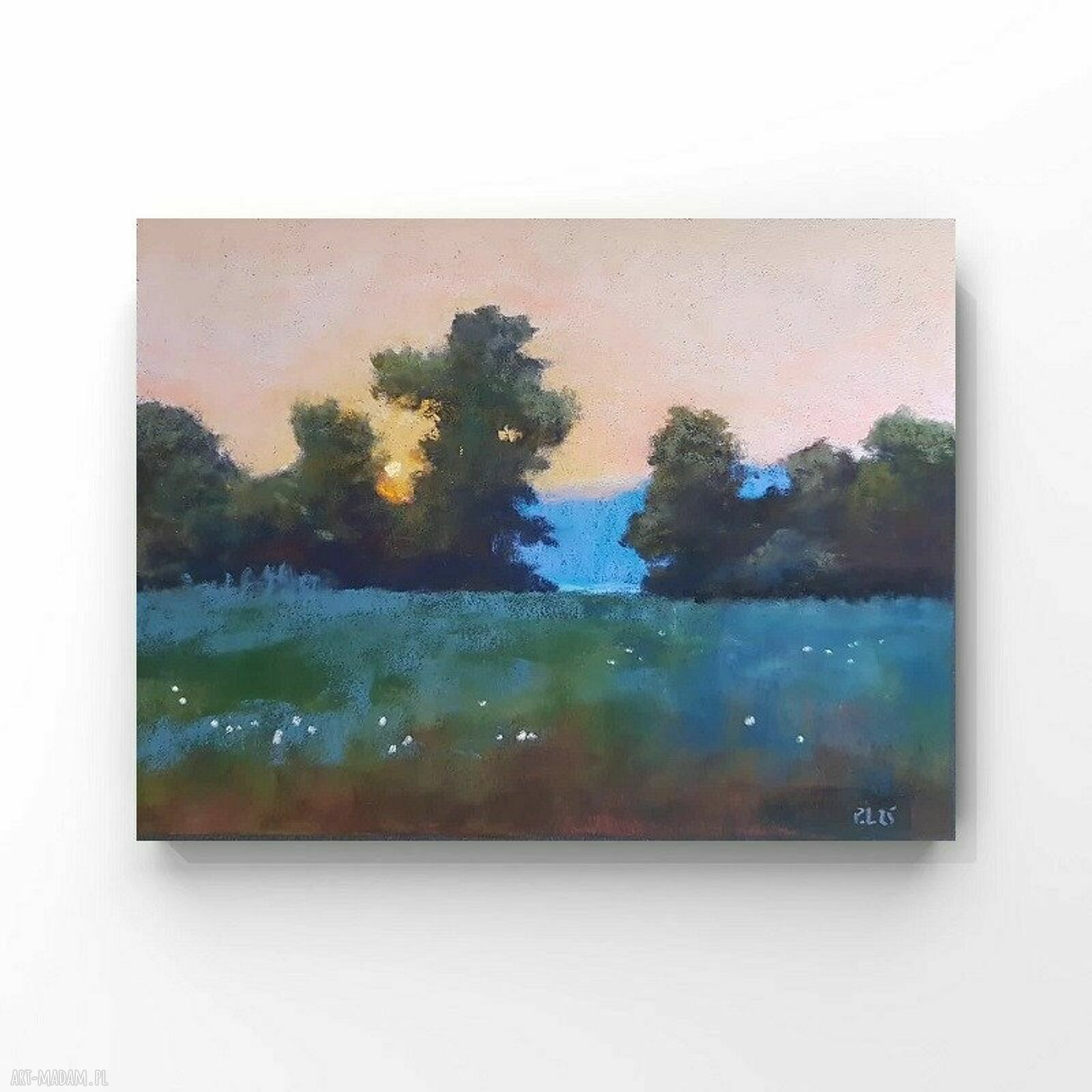 Pejzaż z pasteli suchych 18x24 cm - subtelna dekoracja od Pauliny Lebidy