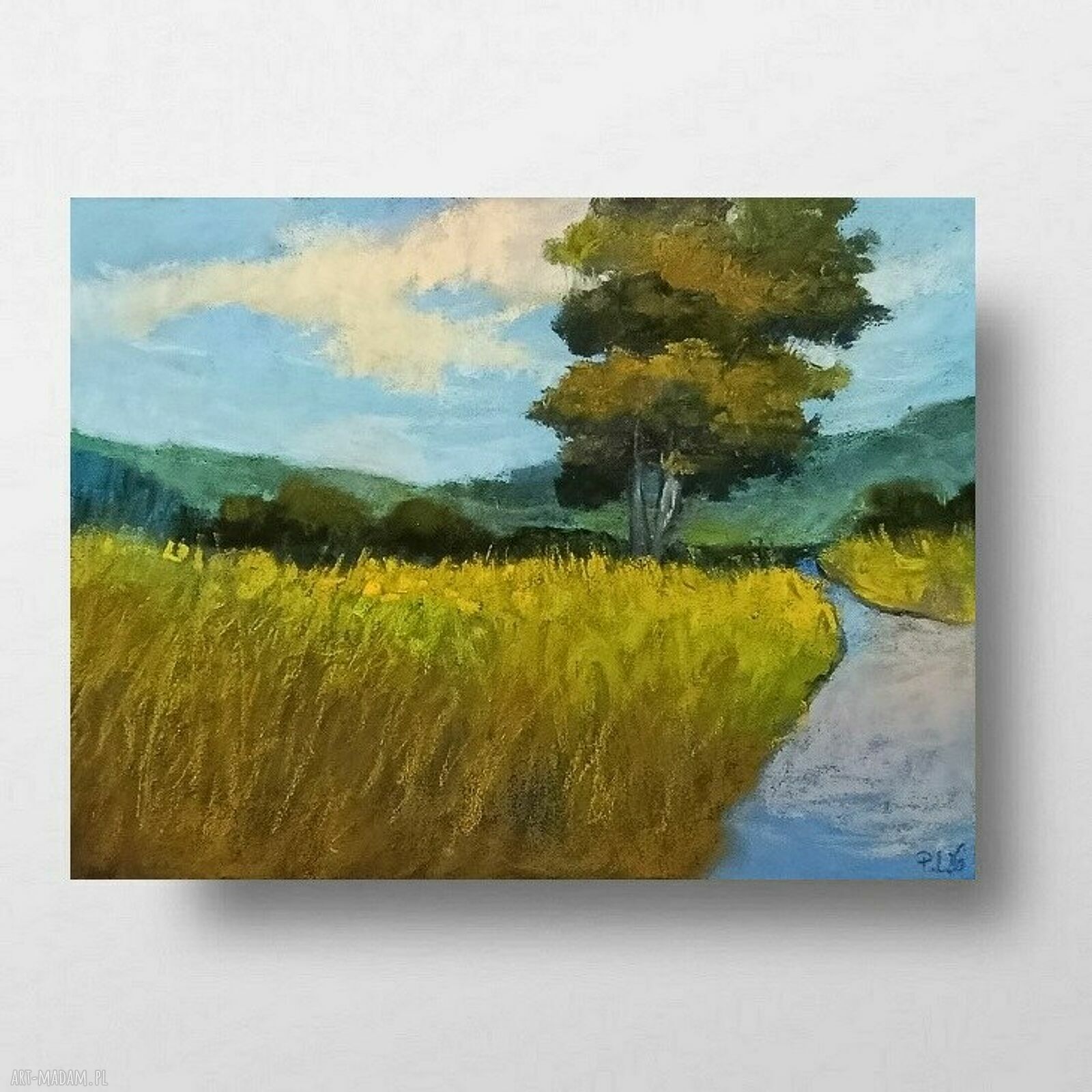 Pejzaż z drzewem w pastelach suchych - format 18/24 cm bez ramy