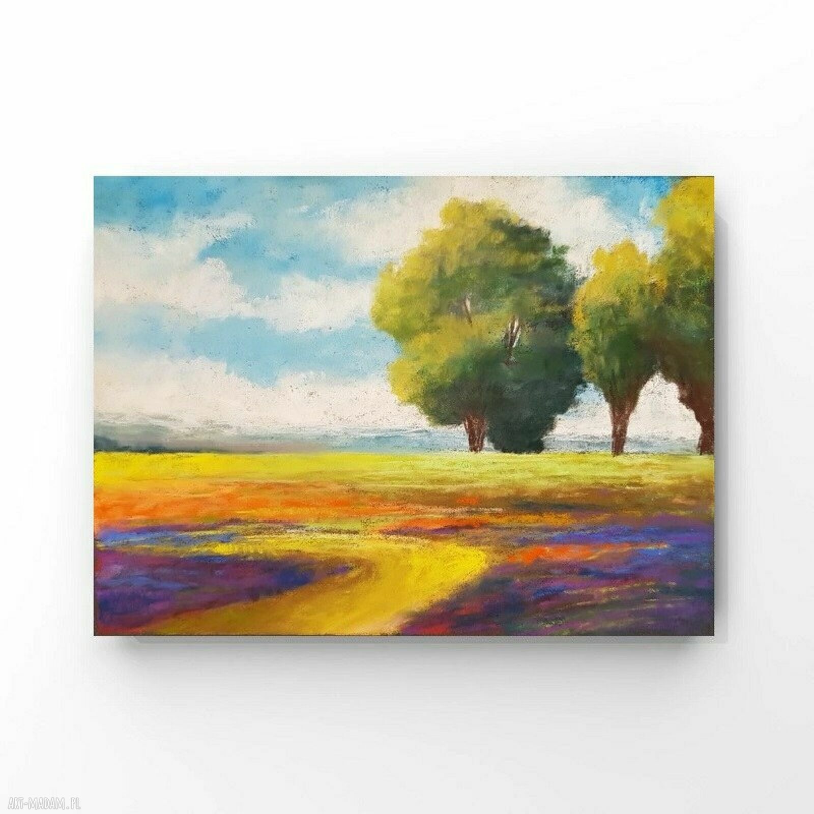 Pejzaż w pastelach suchych - drzewa, format 18x24 cm