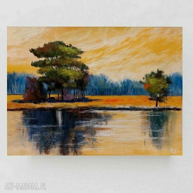 Pejzaż w pastelach - ręcznie wykonany rysunek 18/24 cm