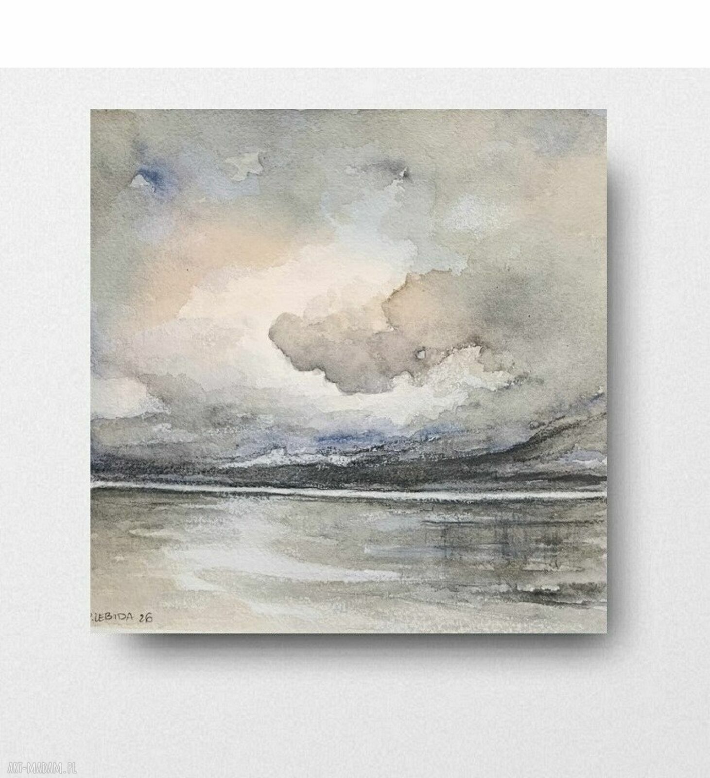 Pejzaż - akwarela 20x20 cm ręcznie malowana, sygnowana, bez oprawy