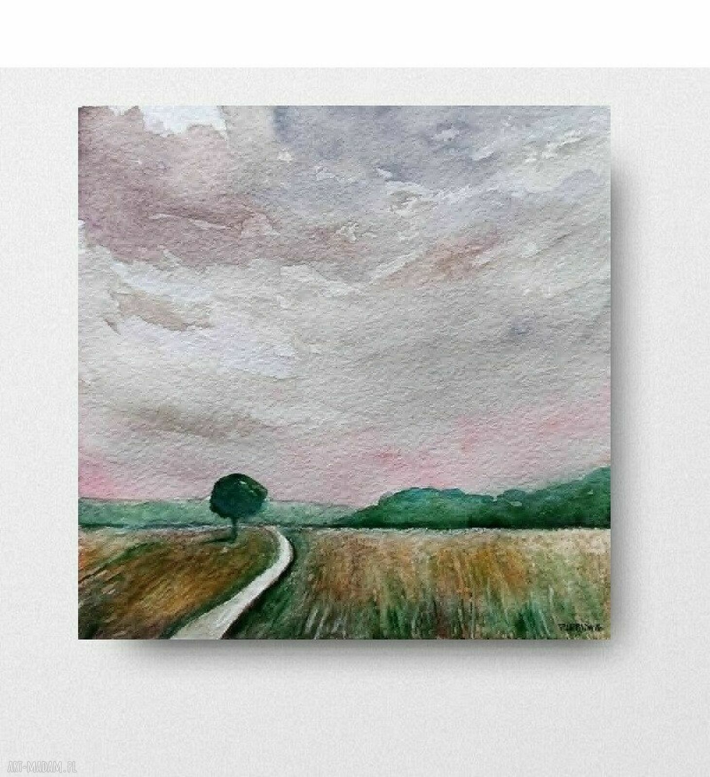 Pejzaż - oryginalna akwarela 20x20 cm