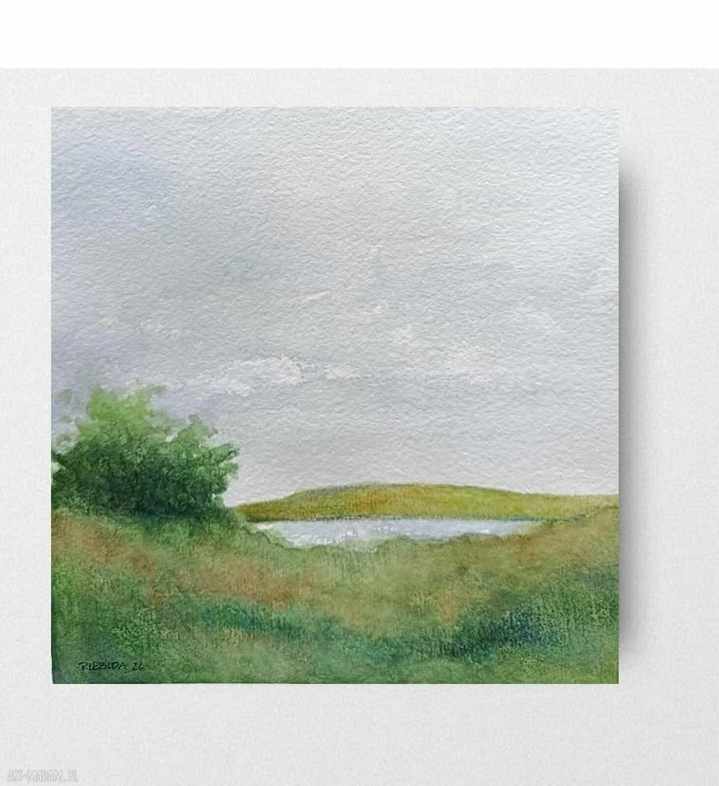 Pejzaż w akwareli 20x20 cm - ręcznie malowany, sygnowany
