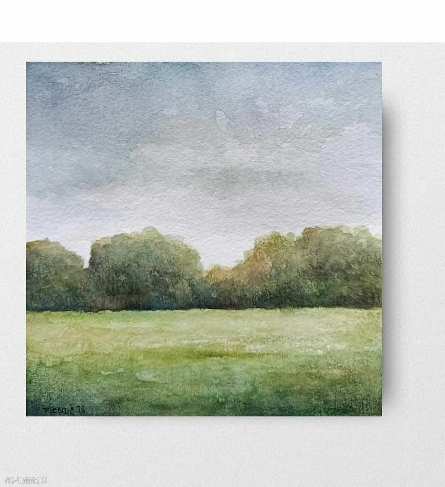 Pejzaż - oryginalna akwarela 20x20 cm bez ramy