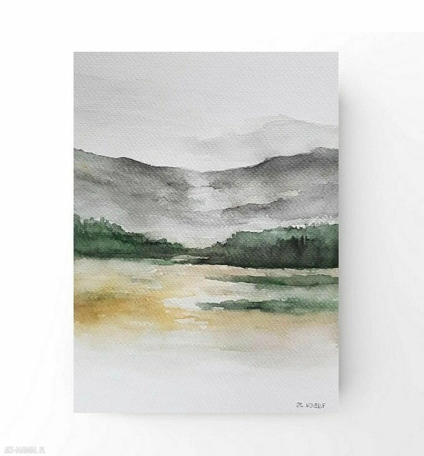 Pejzaż - akwarela 24x18 cm, ręcznie malowana sygnowana, bez oprawy