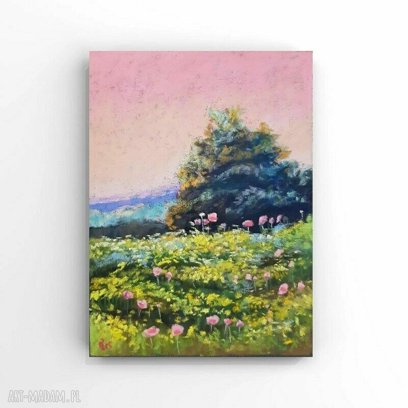 Pejzaż 24x18 cm w pastelach suchych - ręcznie rysowany rysunek
