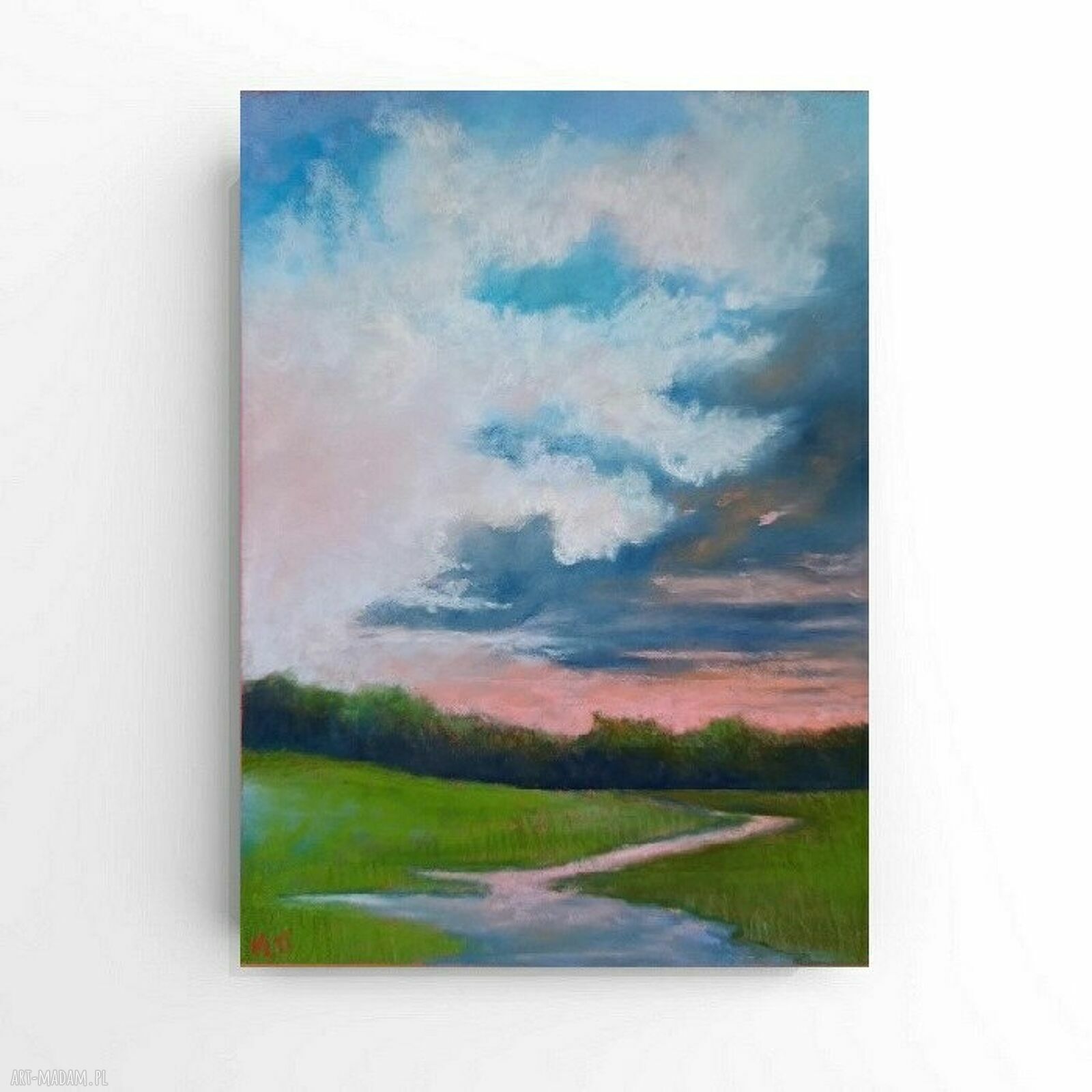 Pejzaż w pastelach suchych 24x18 cm - ręcznie wykonany obraz Pauliny Lebidy