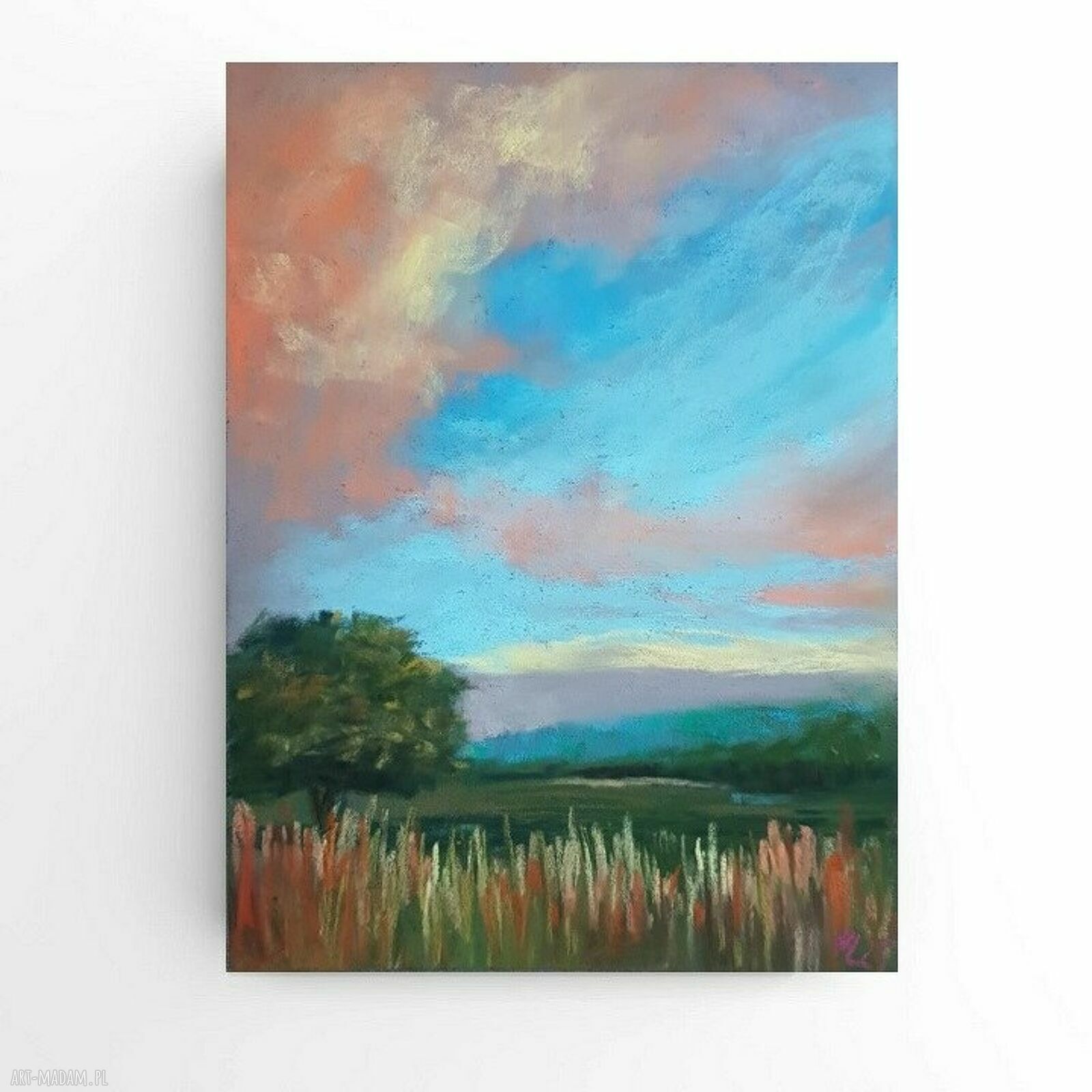 Pejzaż w pastelach suchych 24x18 cm - ręcznie wykonany