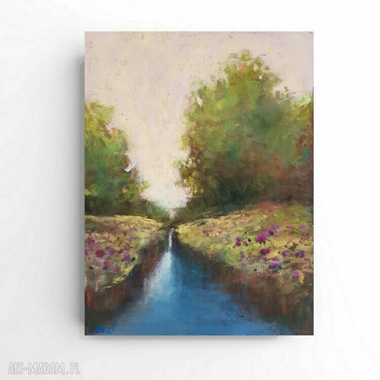 Pejzaż w pastelach 24x18 cm - ręcznie wykonany obraz