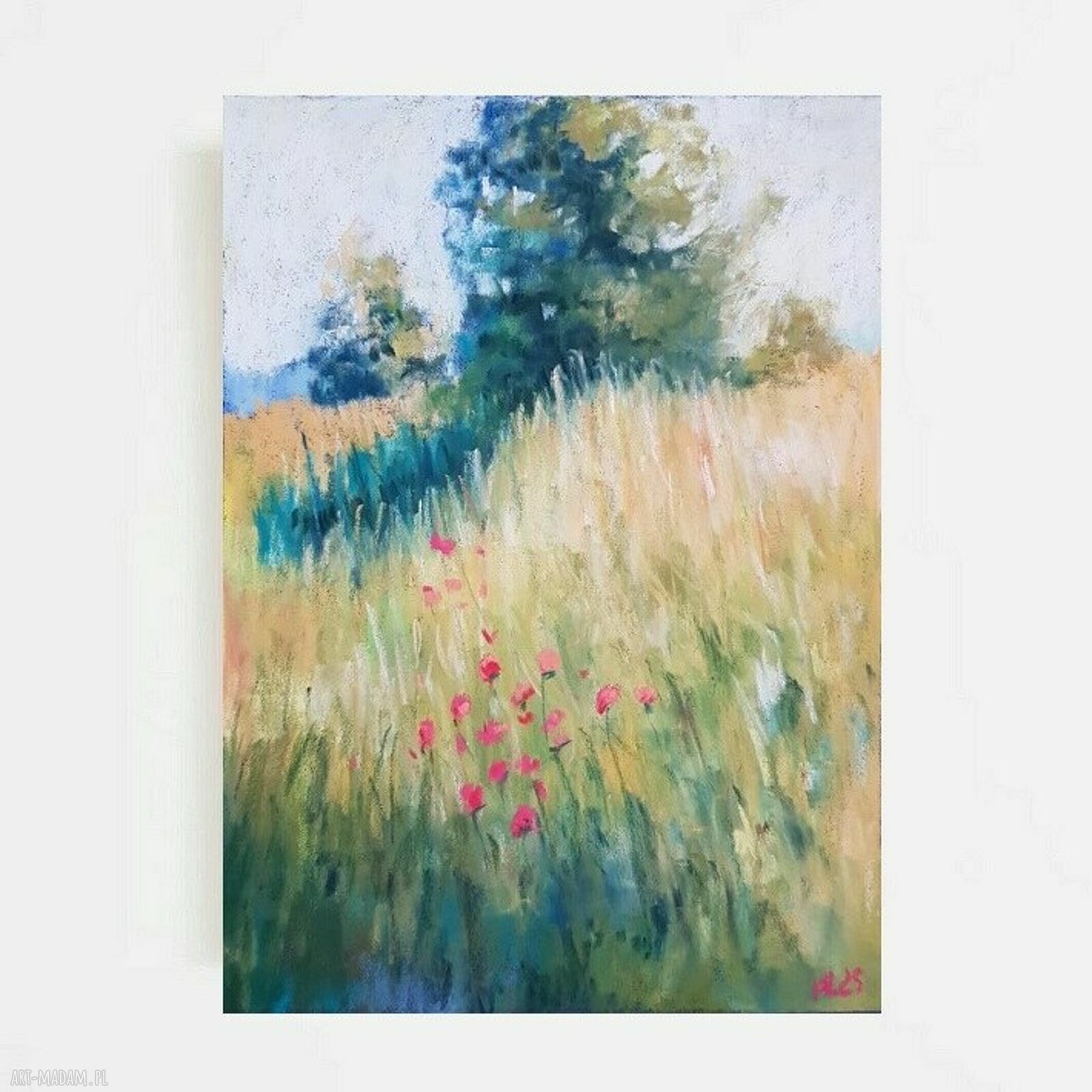 Pejzaż w pastelach 24x18 cm - ręcznie wykonany obraz
