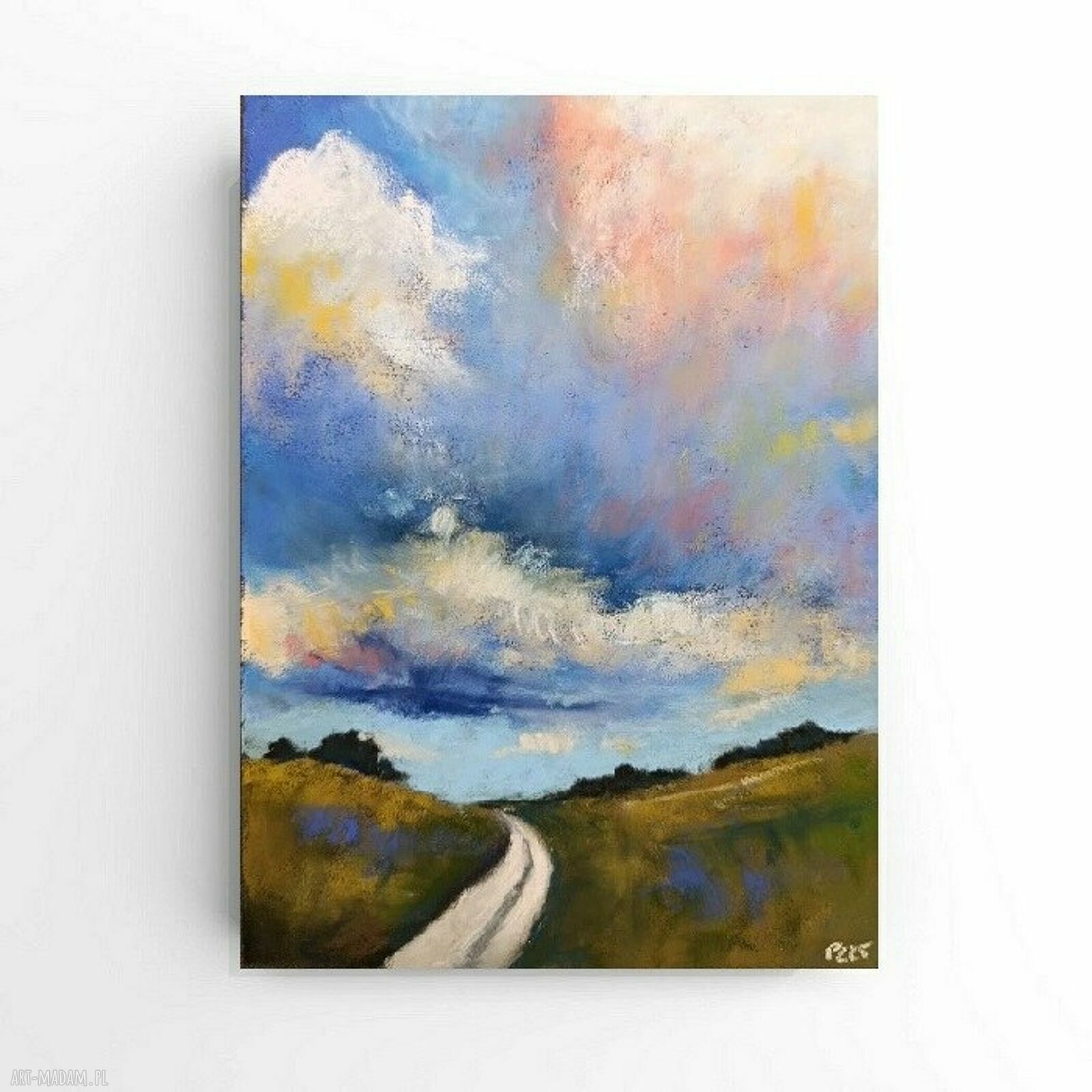 Pejzaż 24x18 cm - rysunek pastelami suchymi i kredkami