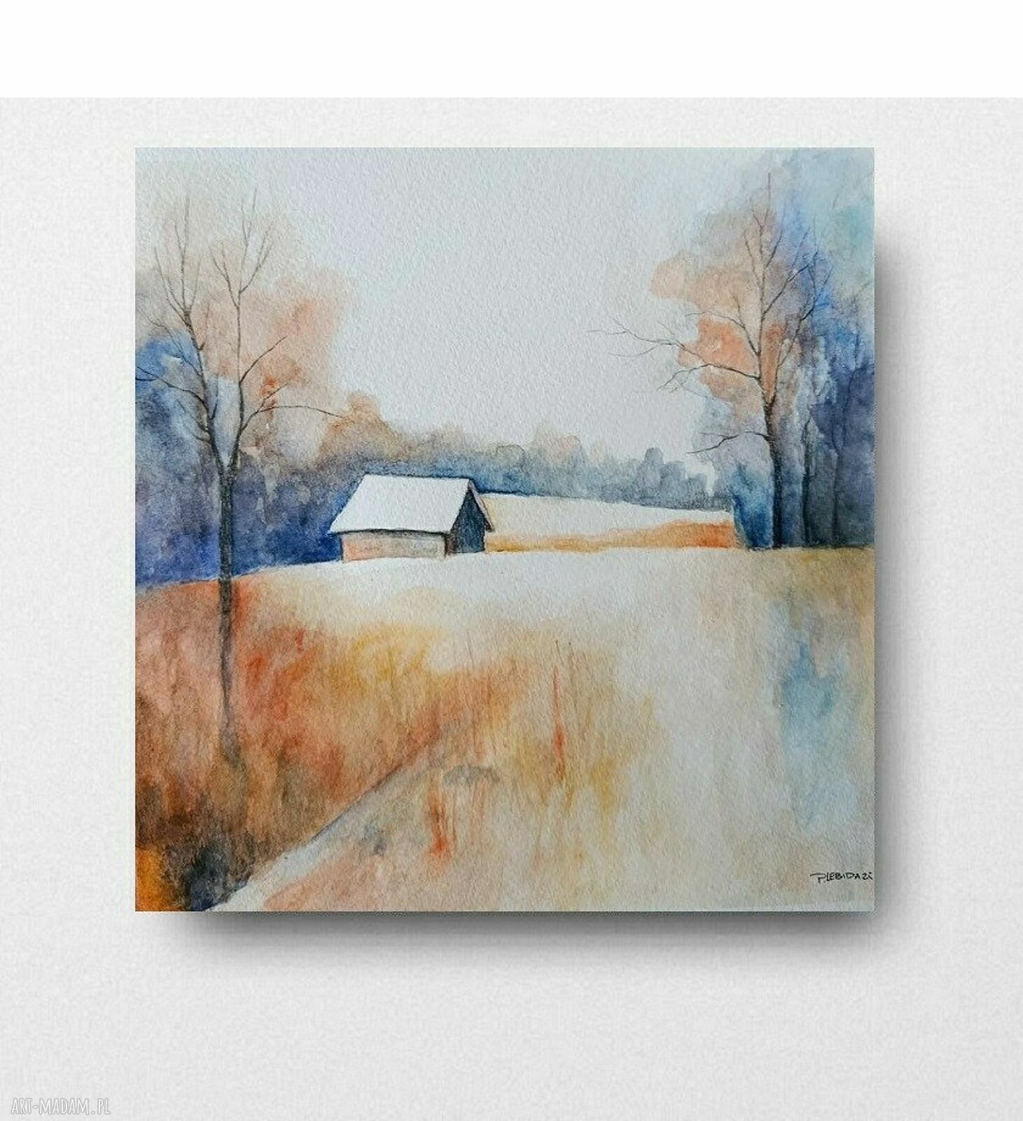 Oryginalny pejzaż akwarelowy 25x25 cm