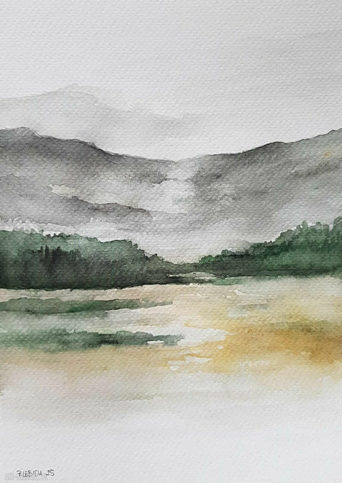 Pejzaż - akwarela 24x18 cm, ręcznie malowana (sygnowana, bez oprawy)