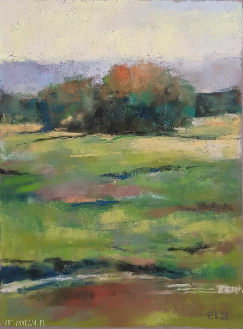 Pejzaż wykonany pastelami suchymi - obraz 18 x 24 cm