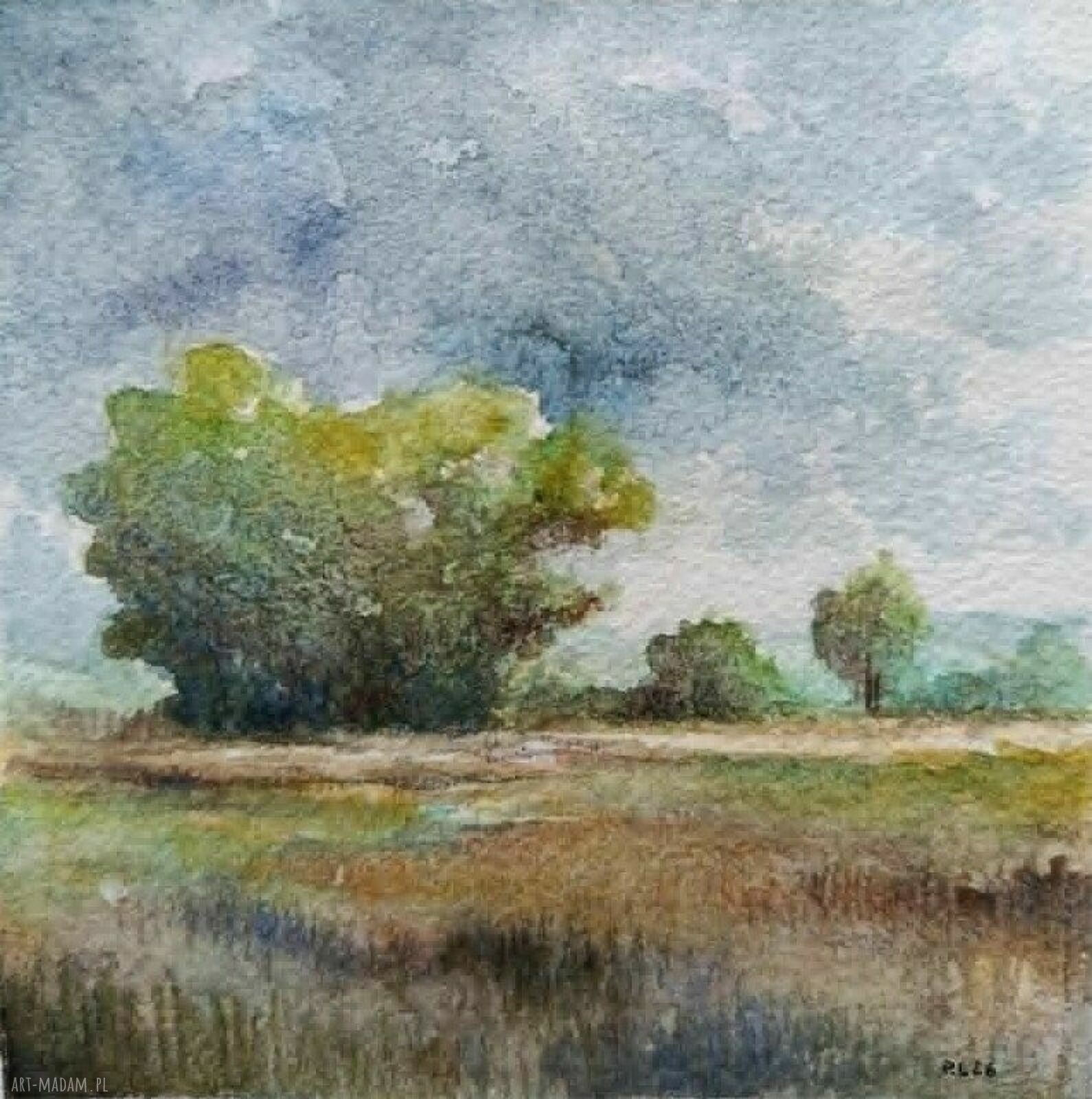 Oryginalny pejzaż - akwarela 15x15 cm