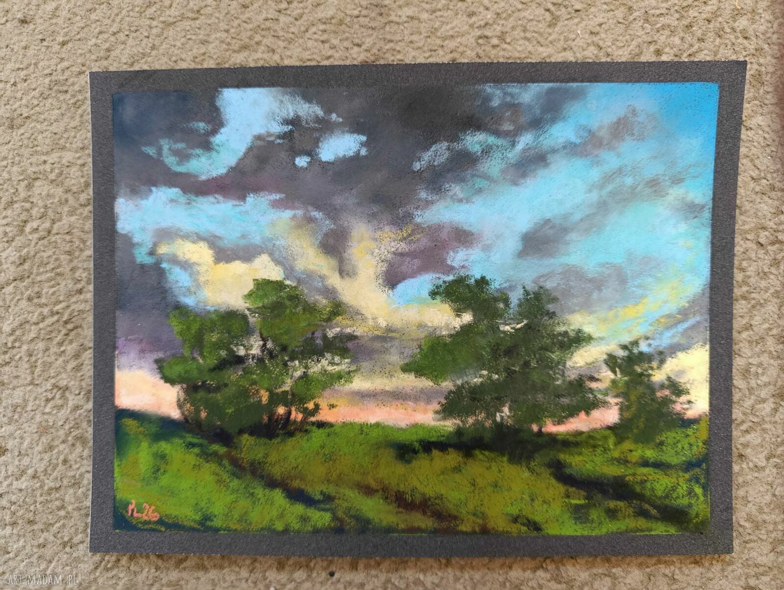 Pejzaż w pastelach suchych 18 x 24 cm - ręcznie wykonana praca na prezent