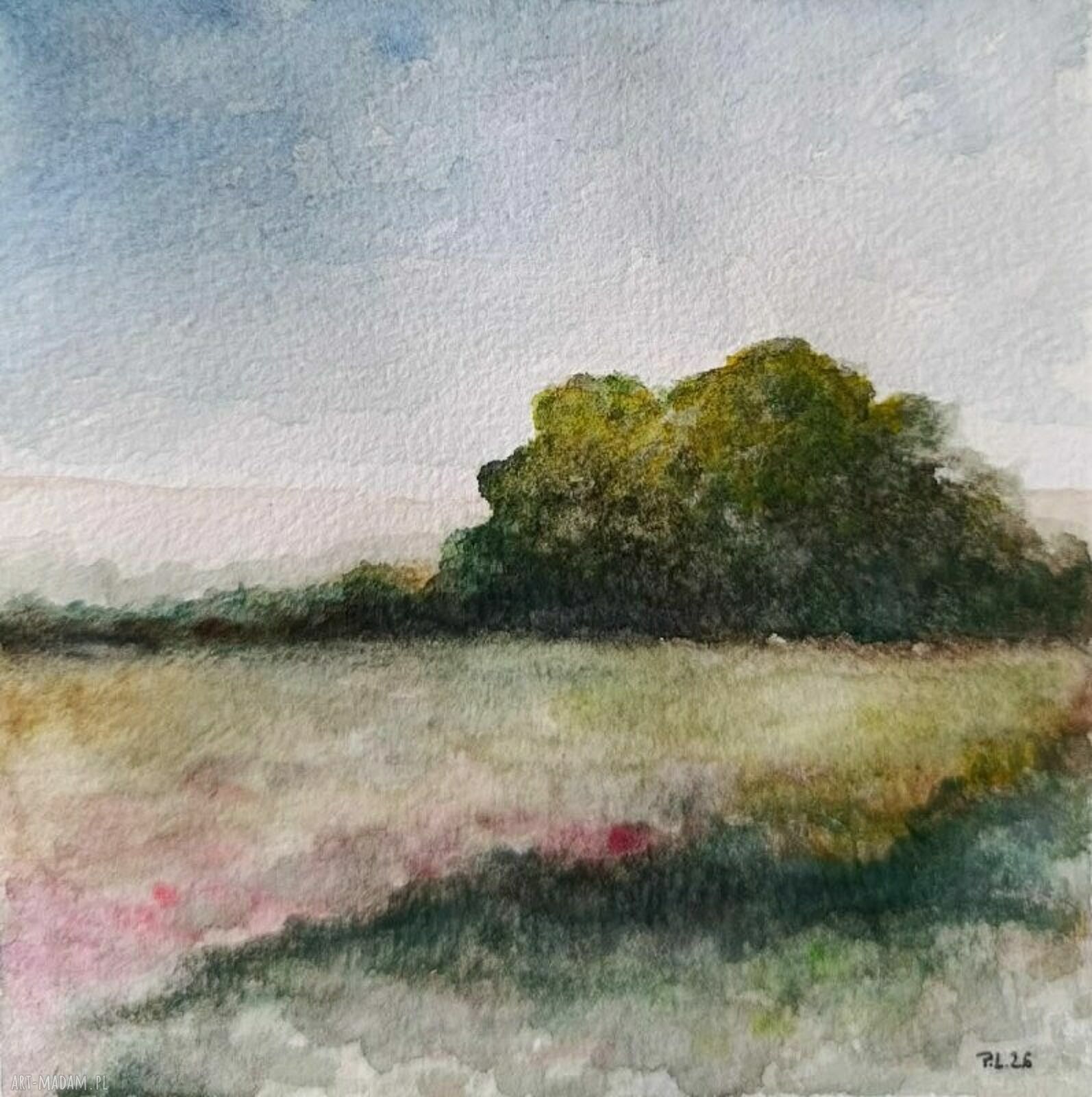 Pejzaż w akwareli Pauliny Lebidy, 15x15 cm - oryginał