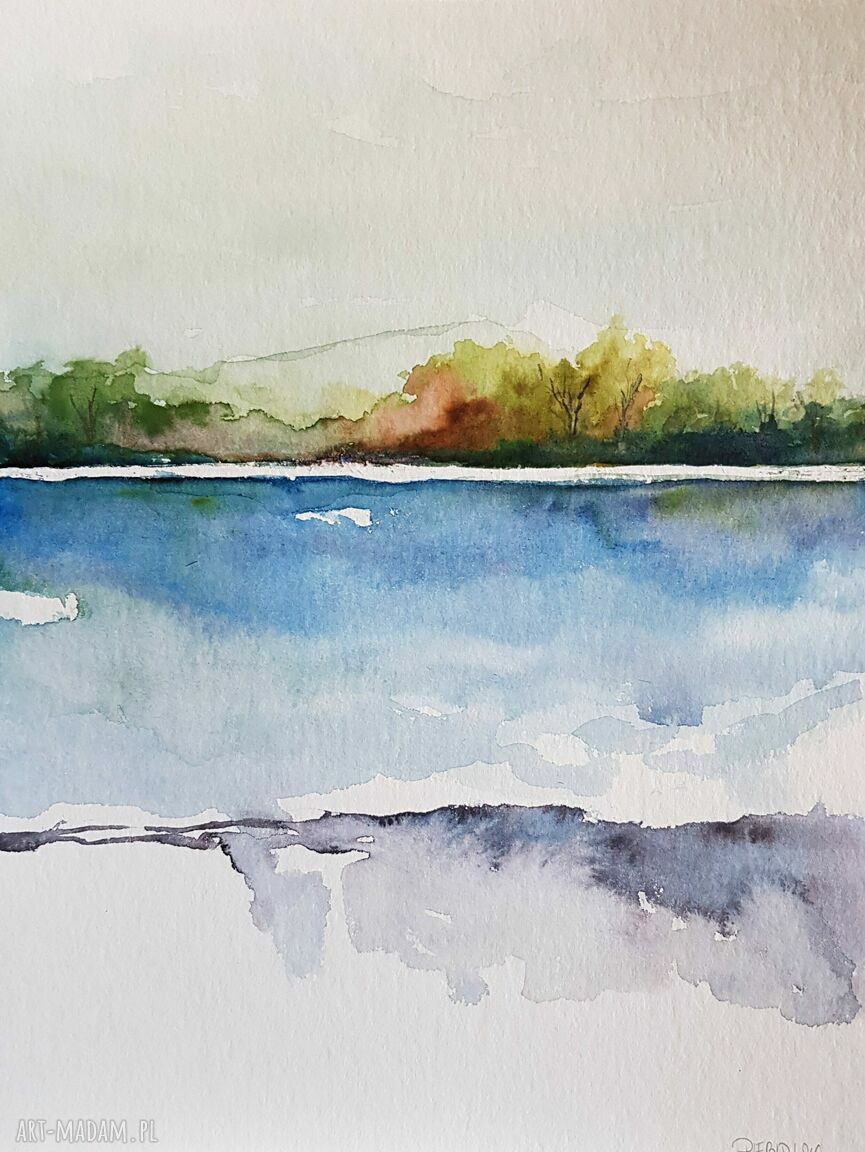 Pejzaż akwarelowy na grubym papierze 24x32 cm