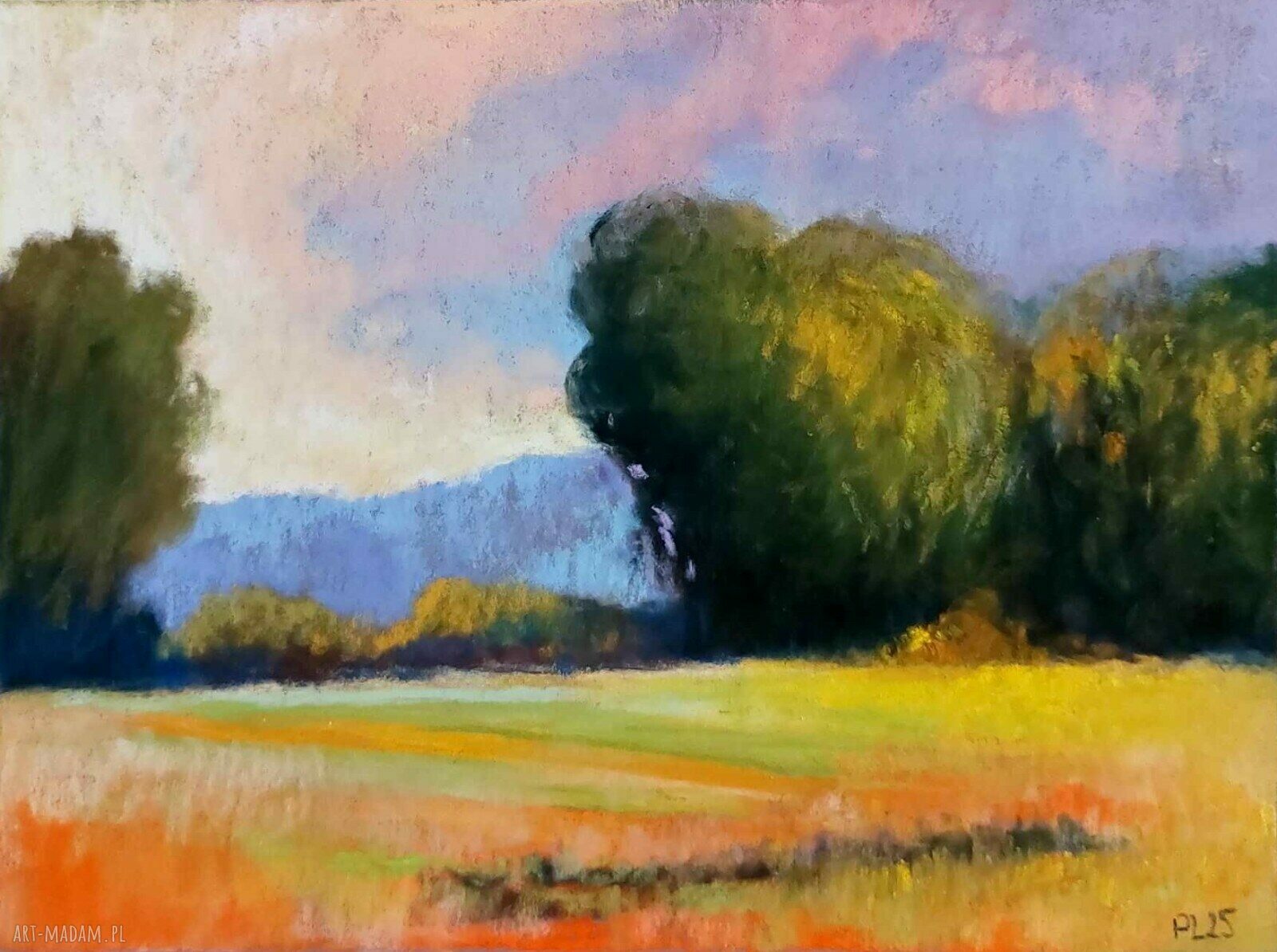 Pejzaż w ciepłych barwach - rysunek pastelami suchymi 18x24 cm