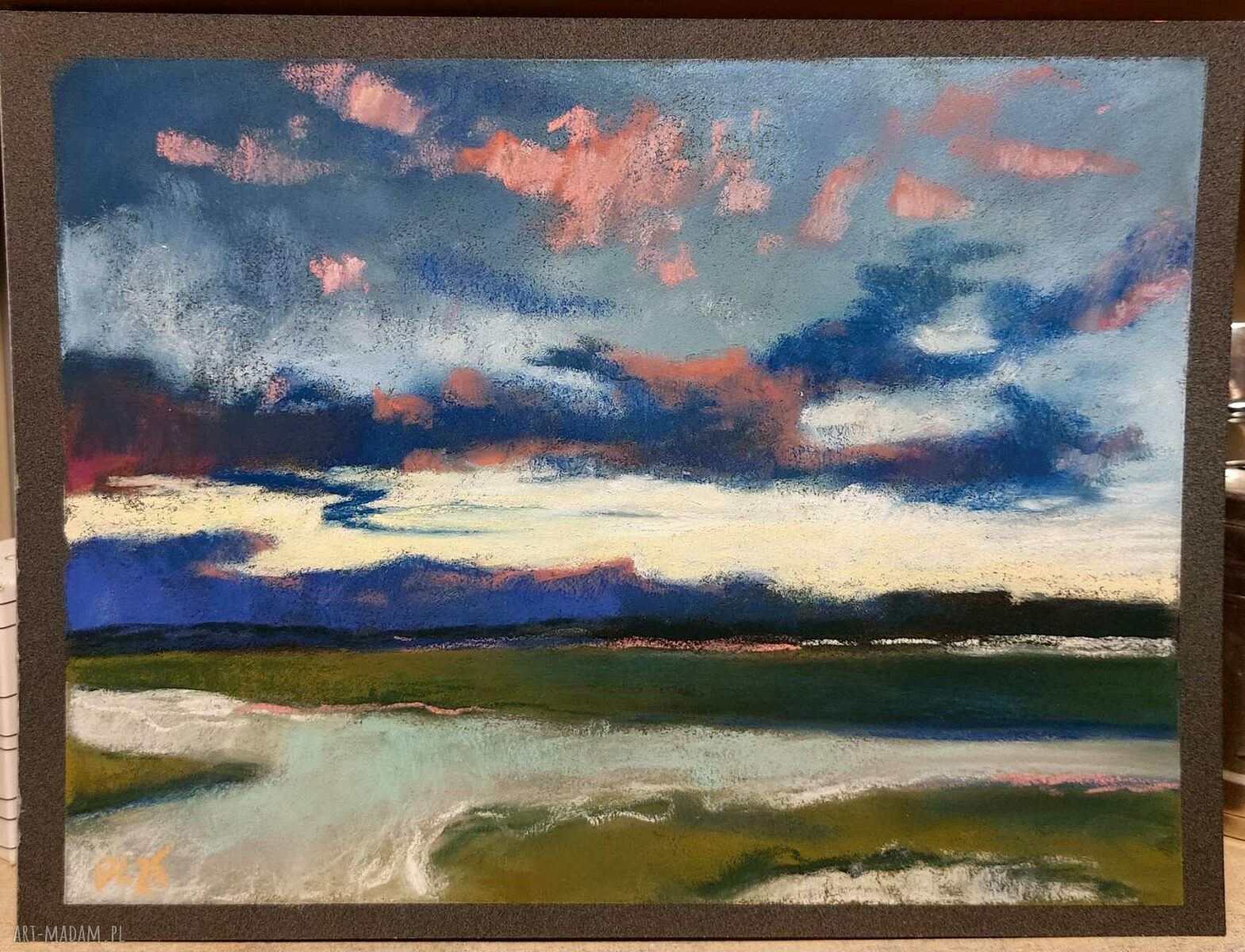 Pejzaż 18 x 24 cm z pastelami suchymi - kolorowy obraz ręcznie rysowany