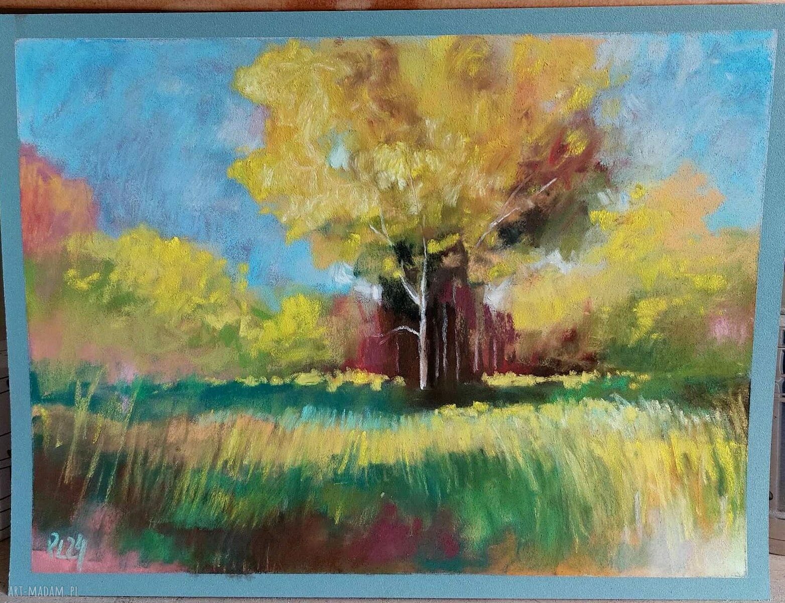 Pejzaż drzew w pastelach suchych - format 18x24 cm