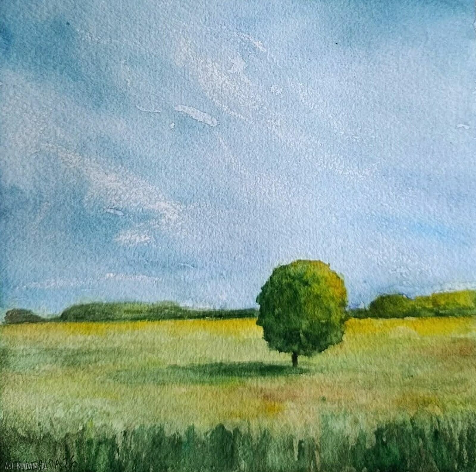Pejzaż - akwarela 20x20 cm (kwadrat), sygnowana - bez ramy