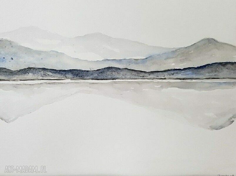 Pejzaż 32x24 cm - akwarela z tuszem na papierze Fabriano 300g/m2