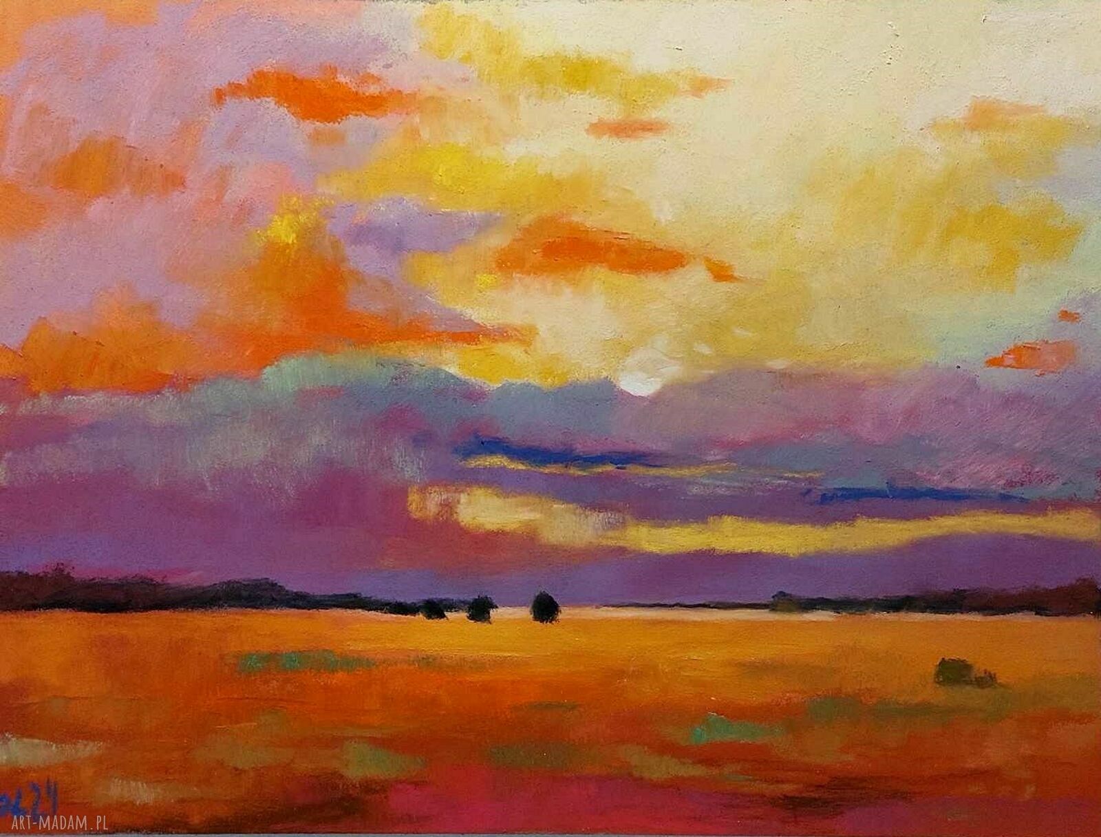 Ręcznie rysowany pejzaż w pastelach suchych 18/24 cm