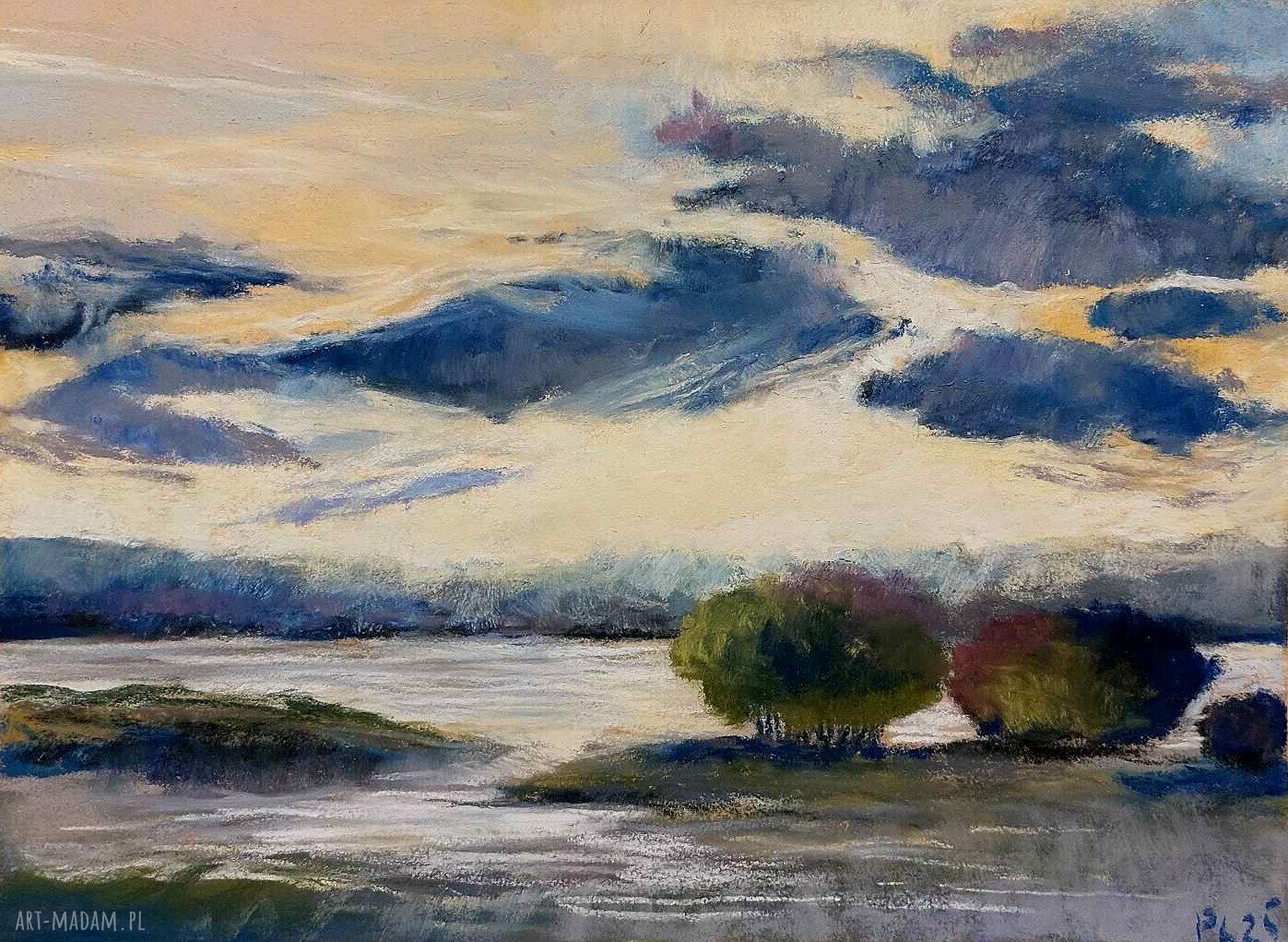 Pejzaż w pastelach suchych 18 x 24 cm - ręcznie wykonana dekoracja ścienna