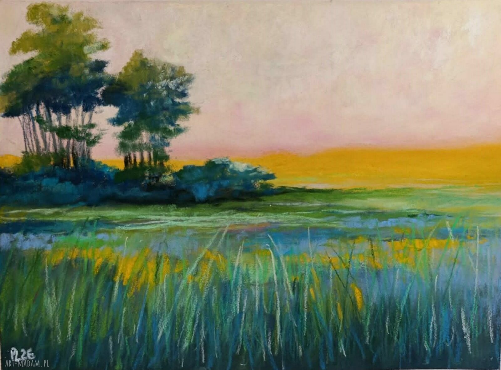 Pejzaż - ręcznie wykonany obraz pastelami suchymi 18x24 cm